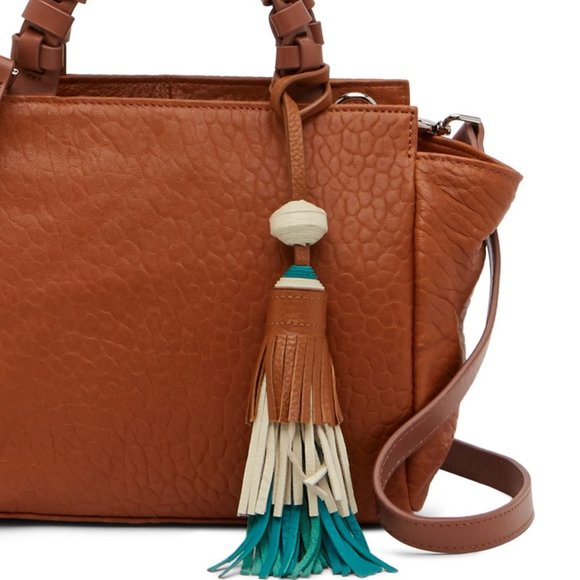 SOLD********CHRISTOPHER KON Tassel Shoulder Handbag Textured Leather NEW Cognac - Picture 6 of 9